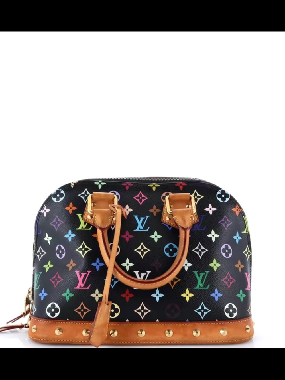Louis Vuitton Black Multicolor Monogram Alma Satchel with Natural Trim